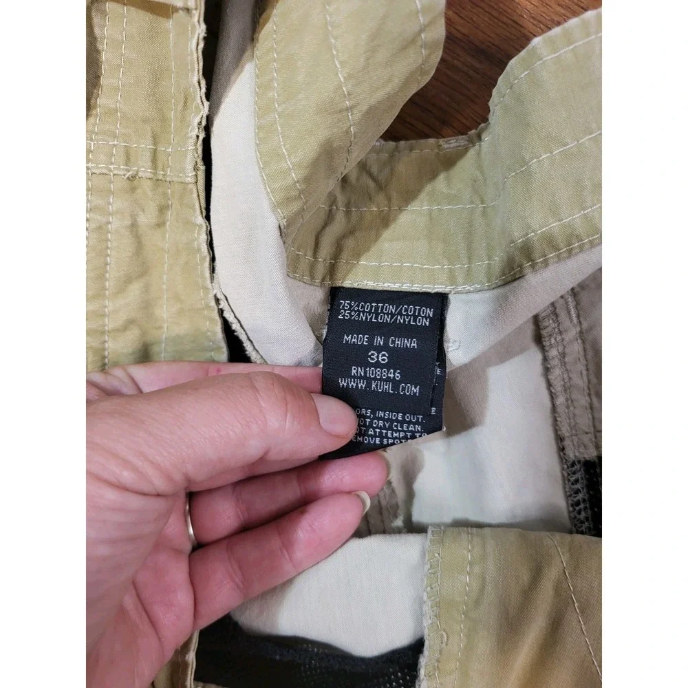 Kuhl Cargo Shorts 36 Outdoor Hiking Vintage Patina Dye Cargo Zip Pockets